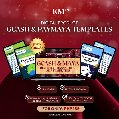 GCash and PayMaya | CUSTOMIZABLE Record and Slip Template | With Resell Rights