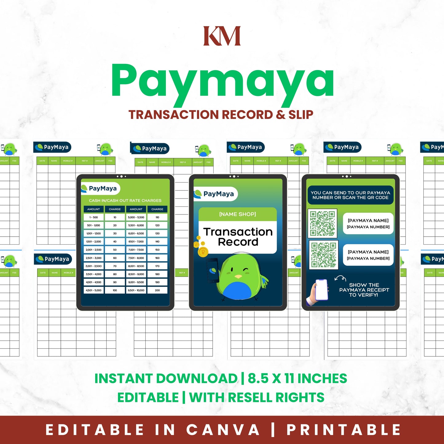 GCash and PayMaya | CUSTOMIZABLE Record and Slip Template | With Resell Rights